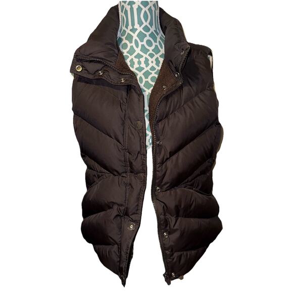 J Crew Brown Puffer DOWN Vest Zip And Snap, Pockets Women’s Large - Picture 2 of 9